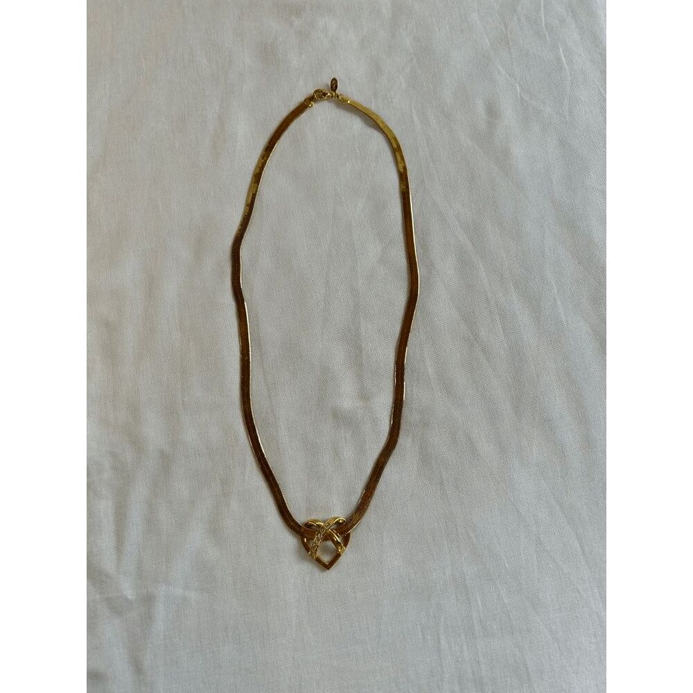 Gold Toned Heart Pendent Necklace with Gems, 23 Inch Herringbone Chain